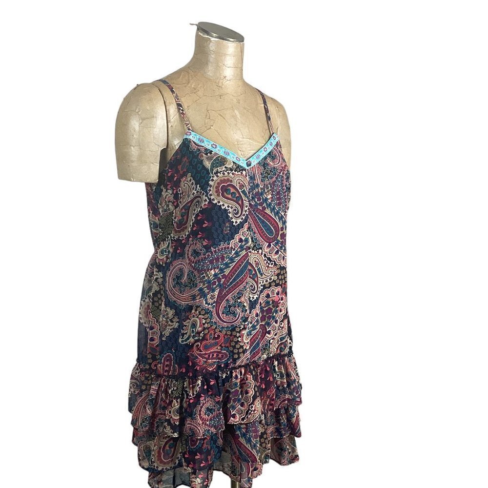 Xhilaration Paisley BOHO Mini Sun Dress Sz L #238A - Picture 3 of 10